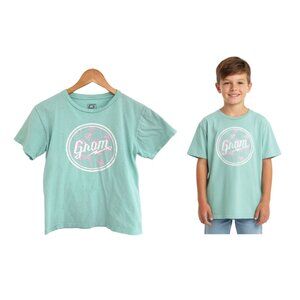 Grom T-Shirt Boys Youth Medium Aqua Blue Pink Palm Trees Skateboarding Tilly’s